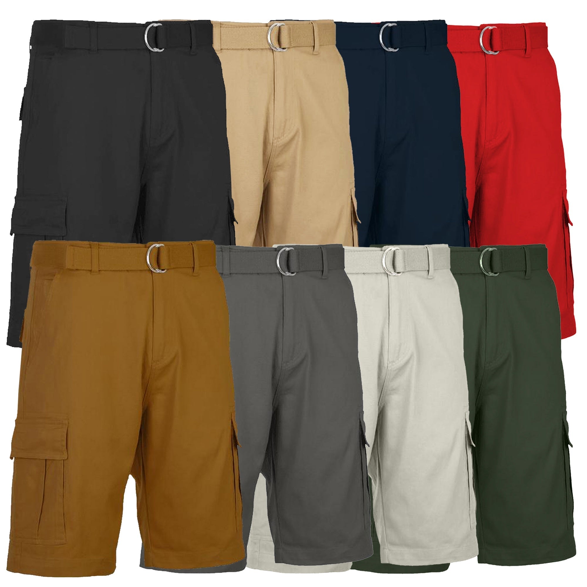 3-Pack Men's Cotton Flex Stretch Cargo Shorts With Belt (Sizes, 30-42)